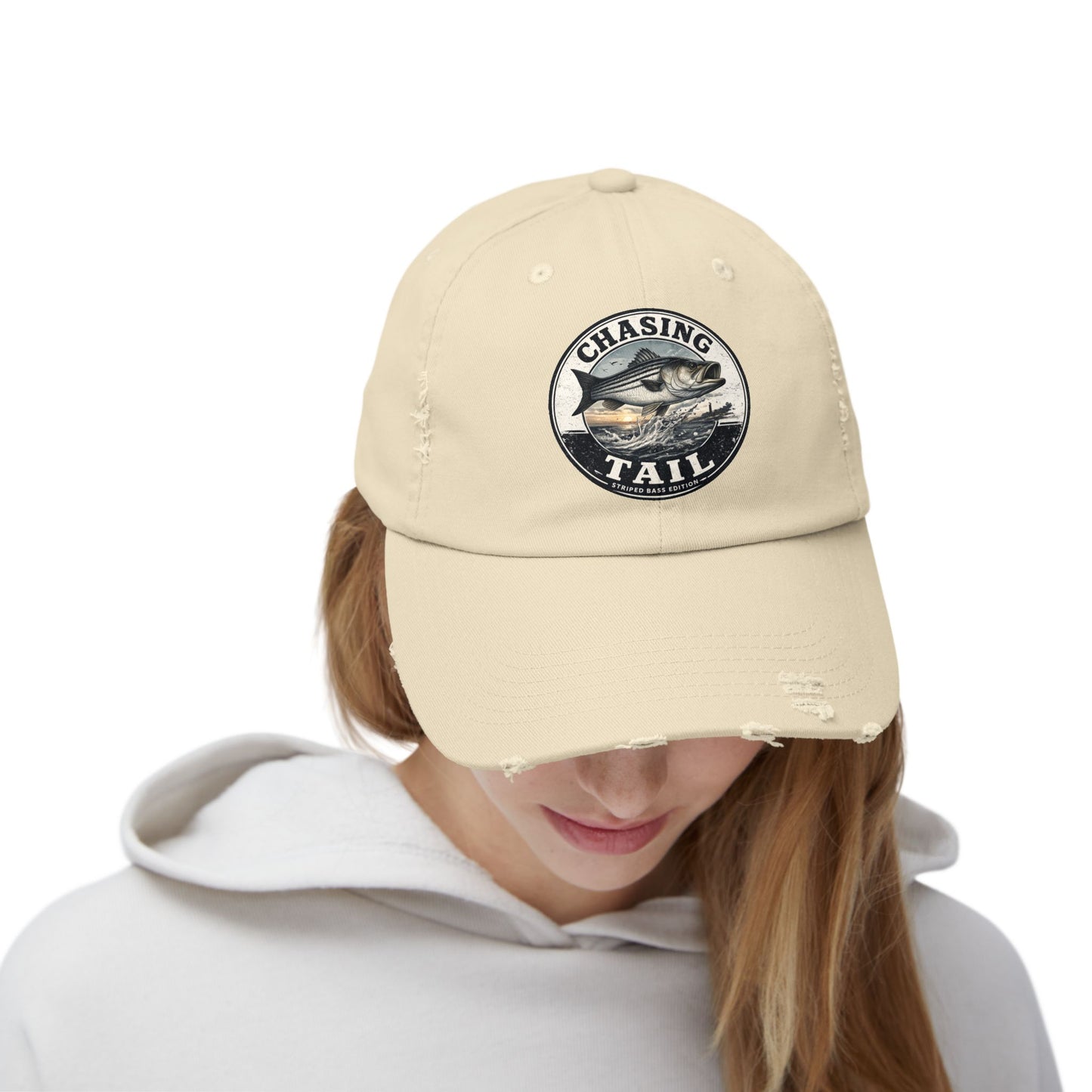 Chasing Tail Fishing Cap — Distressed Angler Baseball Hat