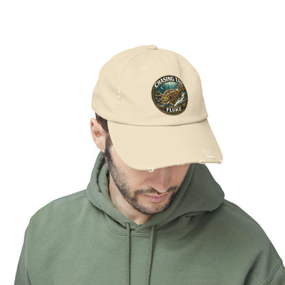 Chasing Tail Distressed Fishing Cap; Fluke Edition