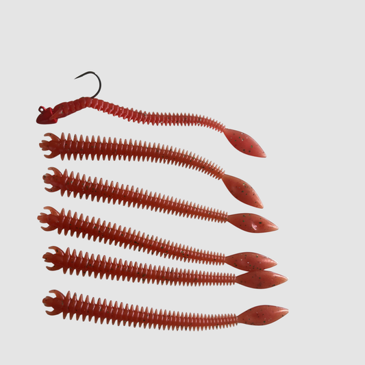 7" Deep Diving Sandworm Jig for Striped Bass, Fluke & Weakfish | Includes 5 Replacement Worms